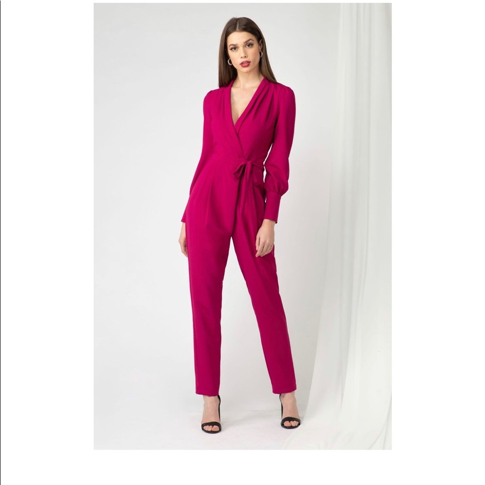 Adelyn Rae Carmela Wrap Jumpsuit Berry XS NWT